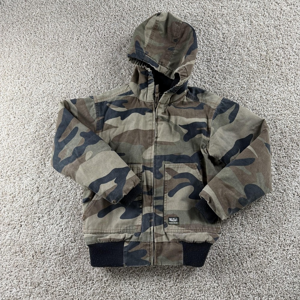 Walls Jacket Kids 8-10 Camo Hooded Canvas Bomber Kidz Grow System Hunting